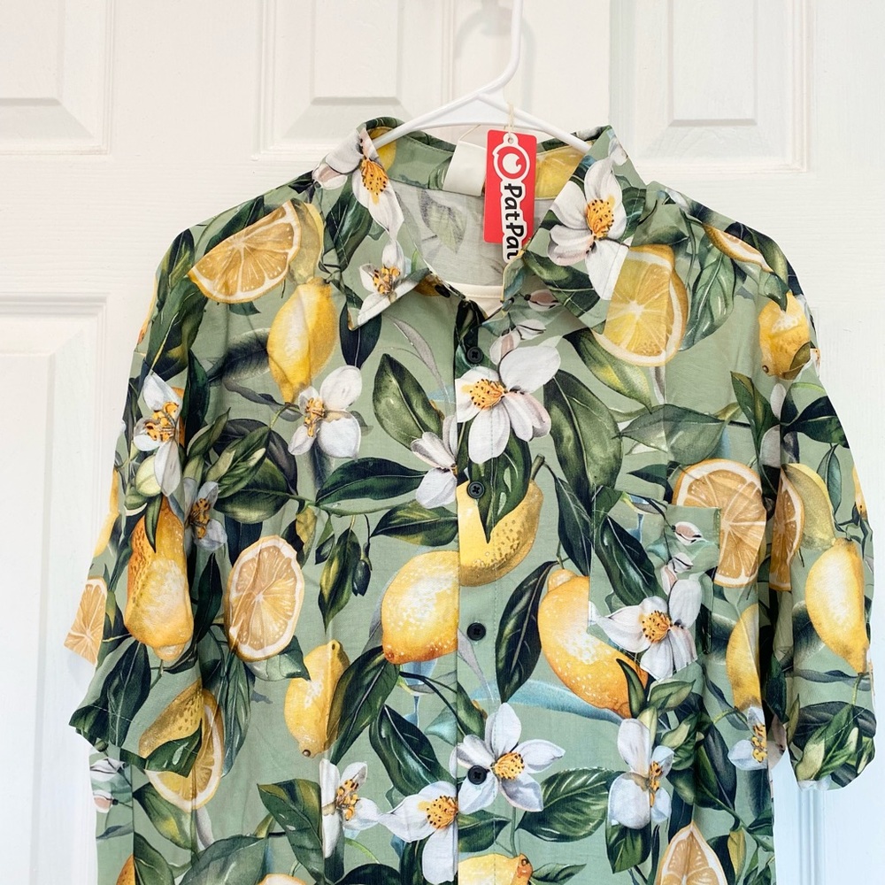 Lemon Print Hawaiian Summer Shirt – Tropical Vacation Clothes - Picture 3 of 9